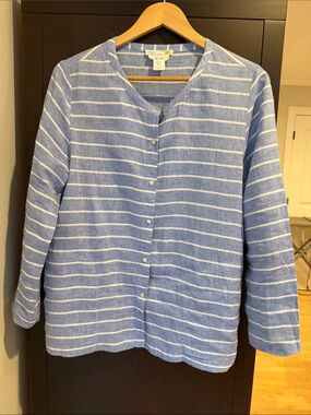 C&C California Blue and White Striped Button-Up Utility Jacket